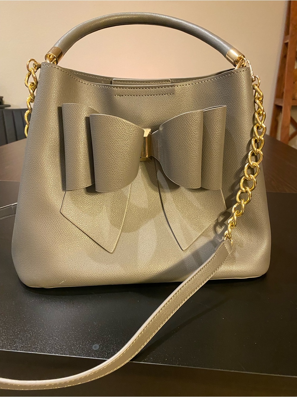 Like Dreams Grey Park Double Bowtie Satchel Crossbody Purse Bag